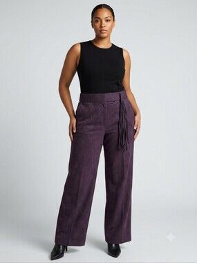 Mantles Faux Suede Wide Leg Pants Purple Braided Belt Fringe Detail Size 14 Boho